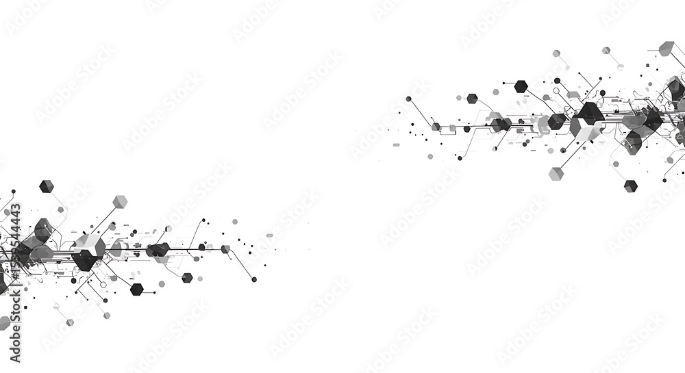 Fototapeta premium Abstract grayscale background network connection, digital technology, communication concept, dots and lines, modern design