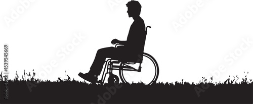 Disabled person in wheelchair, silhouette, wheelchair, woman, vector, illustration, couple, tree, child, people, park, disabled, wheel, elderly, sitting, bench, carriage, person, love, bike, chair, ol
