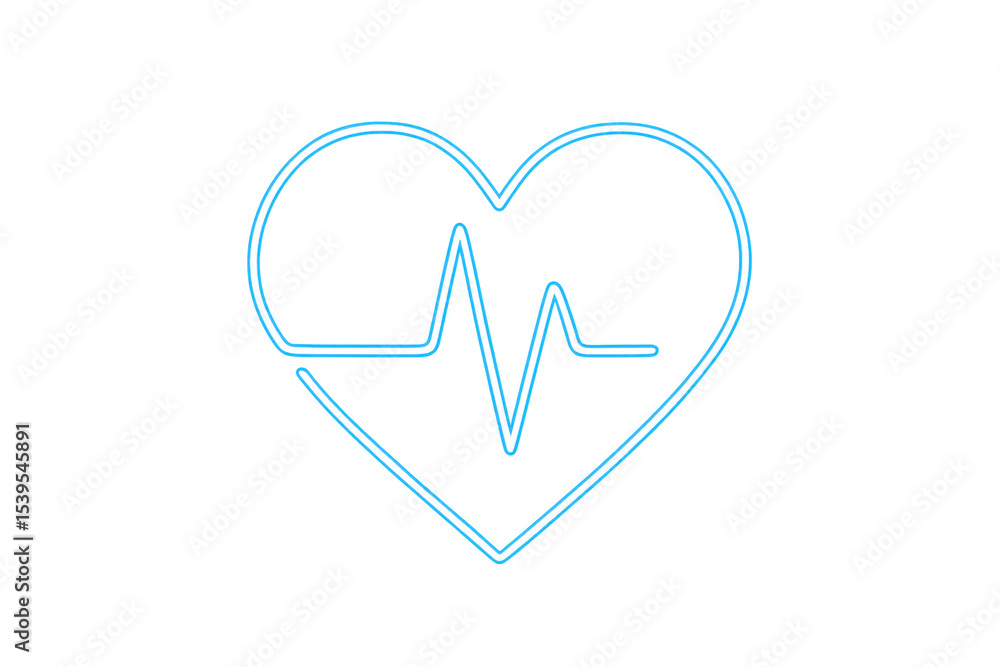Pulsing blue neon heartbeat tracing heart silhouette, representing medical health and vital signs against transparent backdrop Pulsing blue neon heartbeat tracing heart silhouette, representing medical health and vital signs against transparent backdrop