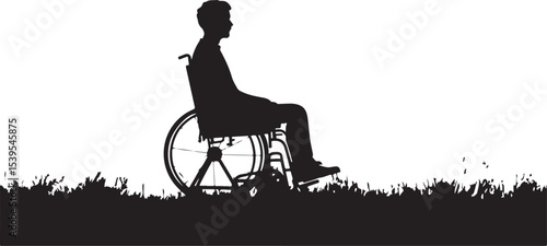 Disabled person in wheelchair, silhouette, wheelchair, woman, vector, illustration, couple, tree, child, people, park, disabled, wheel, elderly, sitting, bench, carriage, person, love, bike, chair, ol