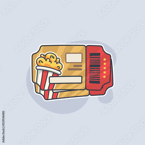Cinema ticket and popcorn flat illustration
