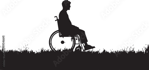 Disabled person in wheelchair, silhouette, wheelchair, woman, vector, illustration, couple, tree, child, people, park, disabled, wheel, elderly, sitting, bench, carriage, person, love, bike, chair, ol