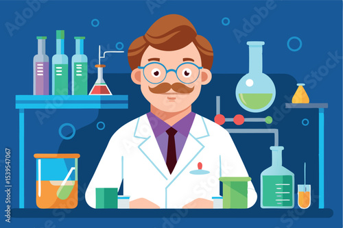 Scientist conducting experiments in a colorful laboratory during a daytime session of research and discovery