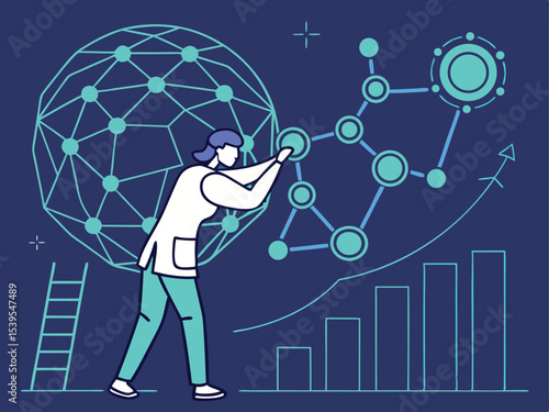 Futuristic Vector Art of Quantum Computer Drug Optimization  