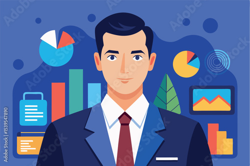Business professional engaged in data analysis and presentation in a modern office environment