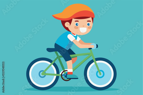 Wallpaper Mural Smiling boy riding a bicycle with a joyful expression against a bright background Torontodigital.ca