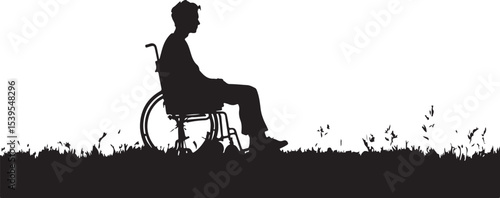 Disabled person in wheelchair, silhouette, wheelchair, woman, vector, illustration, couple, tree, child, people, park, disabled, wheel, elderly, sitting, bench, carriage, person, love, bike, chair, ol