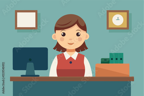 Smiling woman at her desk in a modern office setting during the day showcasing a professional atmosphere