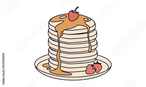 National Pancake Day. Vector illustration design. Pancakes stack with berries or honey.