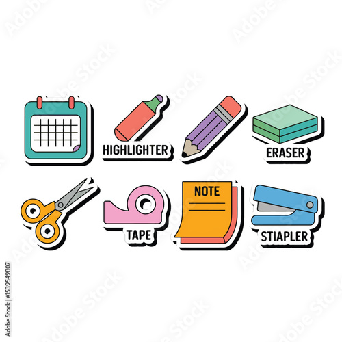Office and school supplies isolated on white background