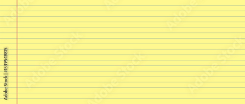 Legal Yellow Paper. Lined sheet of paper with horizontal blue lines and red margin. Vector illustration in flat style.