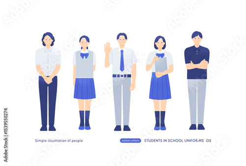 夏服のブレザー制服を着た男女 学生の全身ベクターイラスト素材