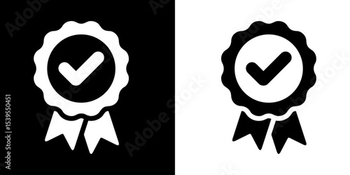 Approval check vector white and black icon.