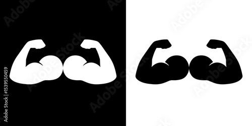 Muscle vector white and black icon.