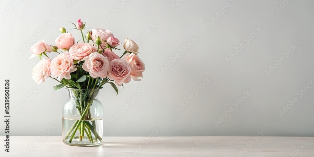 Floral arrangement with pastel pink flowers in a modern abstract layout Floral arrangement with pastel pink flowers in a modern abstract layout