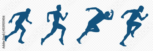 Group of running men and women side view of vector runner silhouette .  Running , jogging  . 