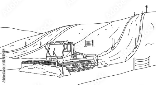 Snow groomer coloring page for kids and adults winter sports vehicle line art illustration on transparent background