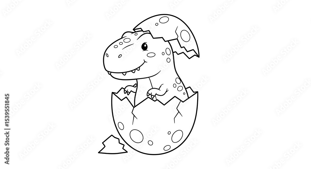 Dinosaur hatching from egg coloring page cute t rex outline drawing vector illustration on transparent background Dinosaur hatching from egg coloring page cute t rex outline drawing vector illustration on transparent background