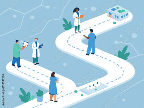 Accent Green Palette Vector of Diverse Medical Professionals  