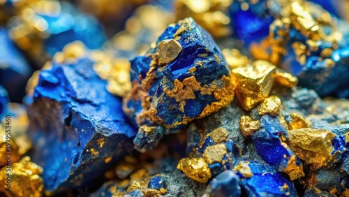 Intricate Close-Up of Blue and Gold Nickel Ore Crystals in a Mineral Sample