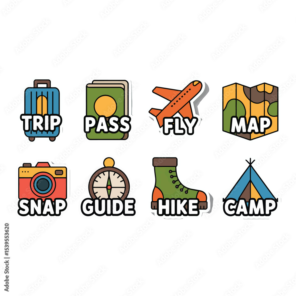 Fototapeta premium Collection of travel icons for planning a vacation isolated on white