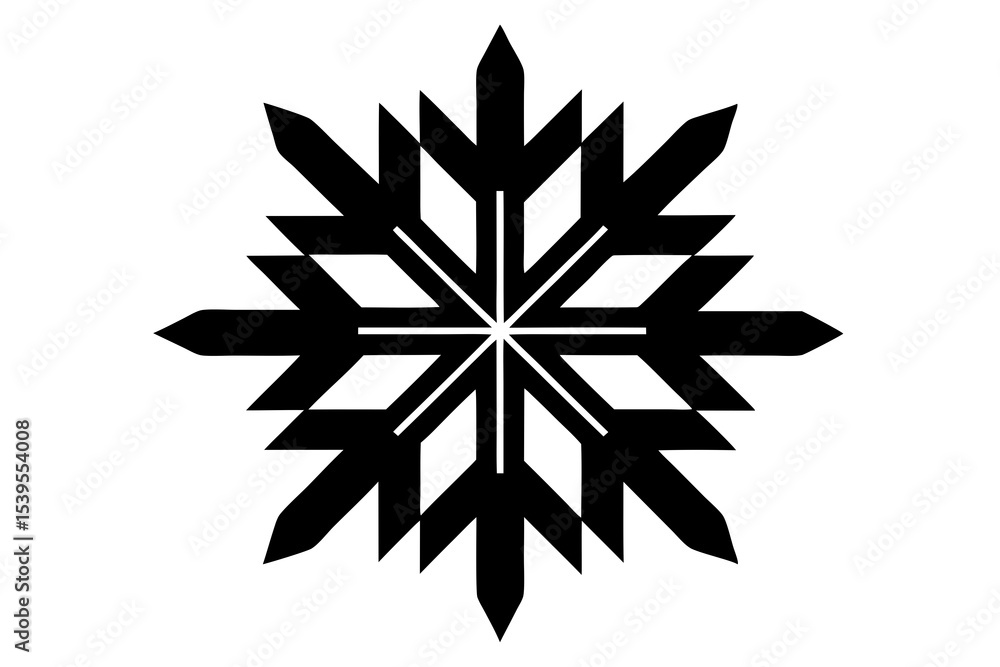 Obraz premium Geometric Black Snowflake Design, Winter Symbol, Sharp Lines
