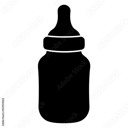 Black Silhouette Baby Bottle Icon, Infant Feeding, Simple Design