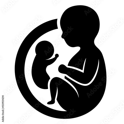 Fetal Development Icon Black Silhouette of a Fetus in Utero