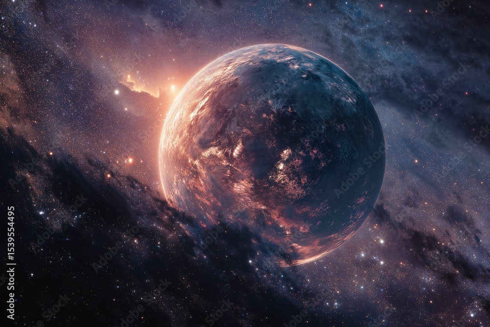 Obraz premium Distant Planet in Vibrant Nebulae