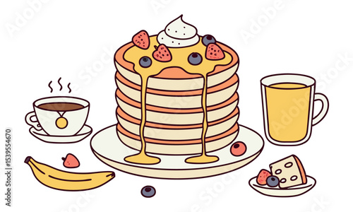National Pancake Day. Vector illustration design. Pancakes stack with berries or honey.