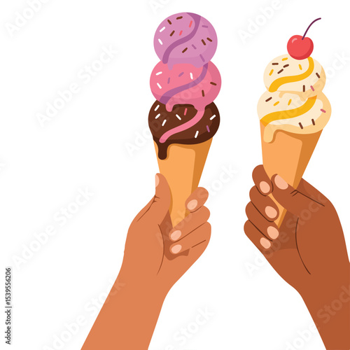 hands holding ice cream isolated vector illustration on white background