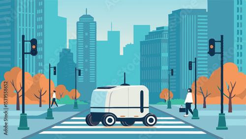 Dynamic Vector Illustration of Urban Logistics Robots  