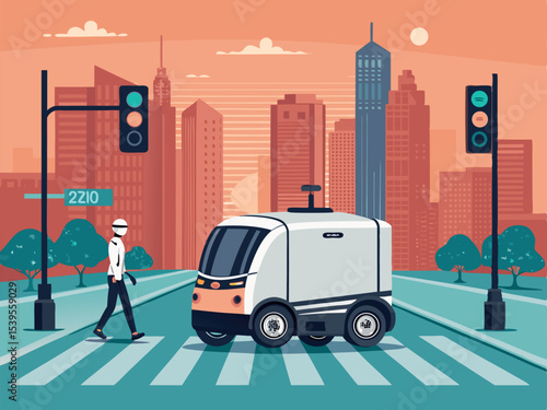 Neon Vector Illustration of Vibrant Urban Robot Tech  