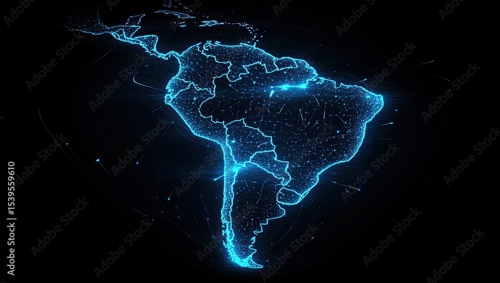 Naklejka premium South America, Central America, glowing map