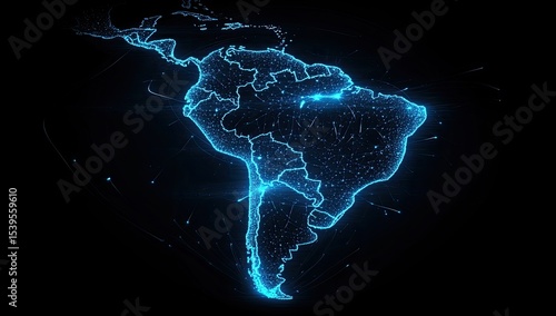 South America, Central America, glowing map