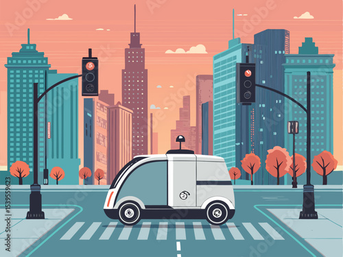 Futuristic Vector Art of Autonomous Delivery Robots  