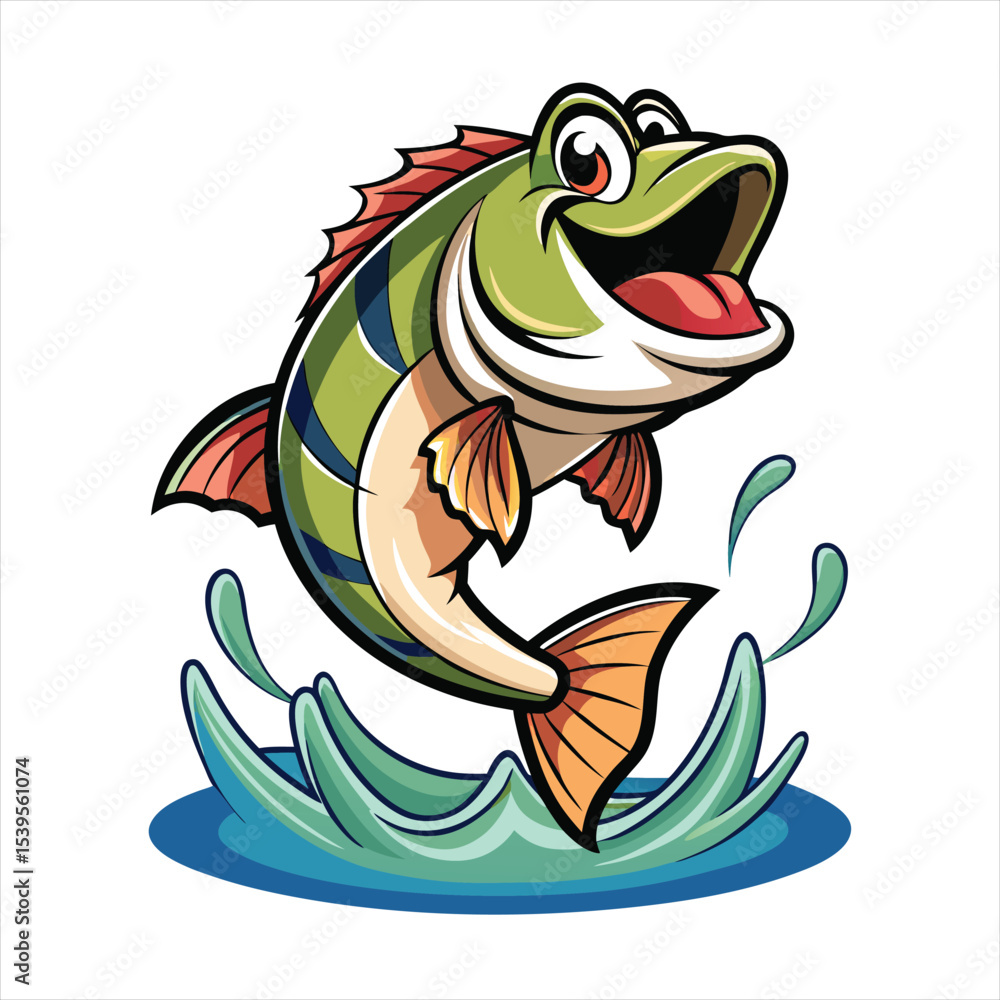 Obraz premium Happy cartoon fish jumping out of water