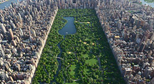 Fototapeta Naklejka Na Ścianę i Meble -  Aerial View of Central Park, Manhattan: A Green Oasis Amidst Urban Density