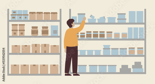 Man Selecting Food Storage Containers from Shelves in a Grocery Store