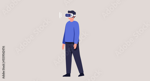 Man Experiencing Immersive Virtual Reality Headset Technology