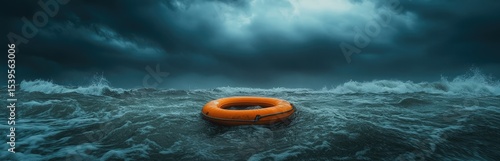Stormy sea with life preserver