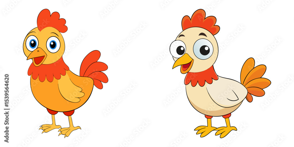 Fototapeta premium Set of cartoon hen, rooster vector illustration design