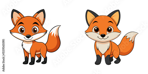 Set of cartoon fox vector illustration design