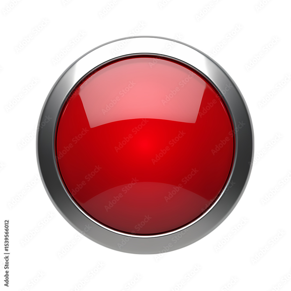 A shiny red button with a chrome border isolated on transparent background A shiny red button with a chrome border isolated on transparent background