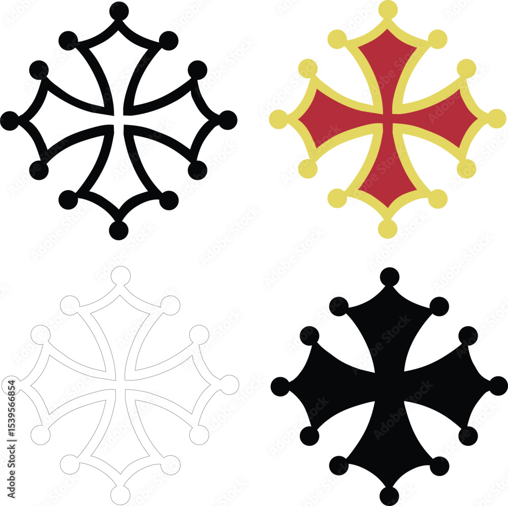 custom made wallpaper toronto digitalOccitan cross icon. Golden and red occitan cross sign. Black occitan cross symbol. flat style.