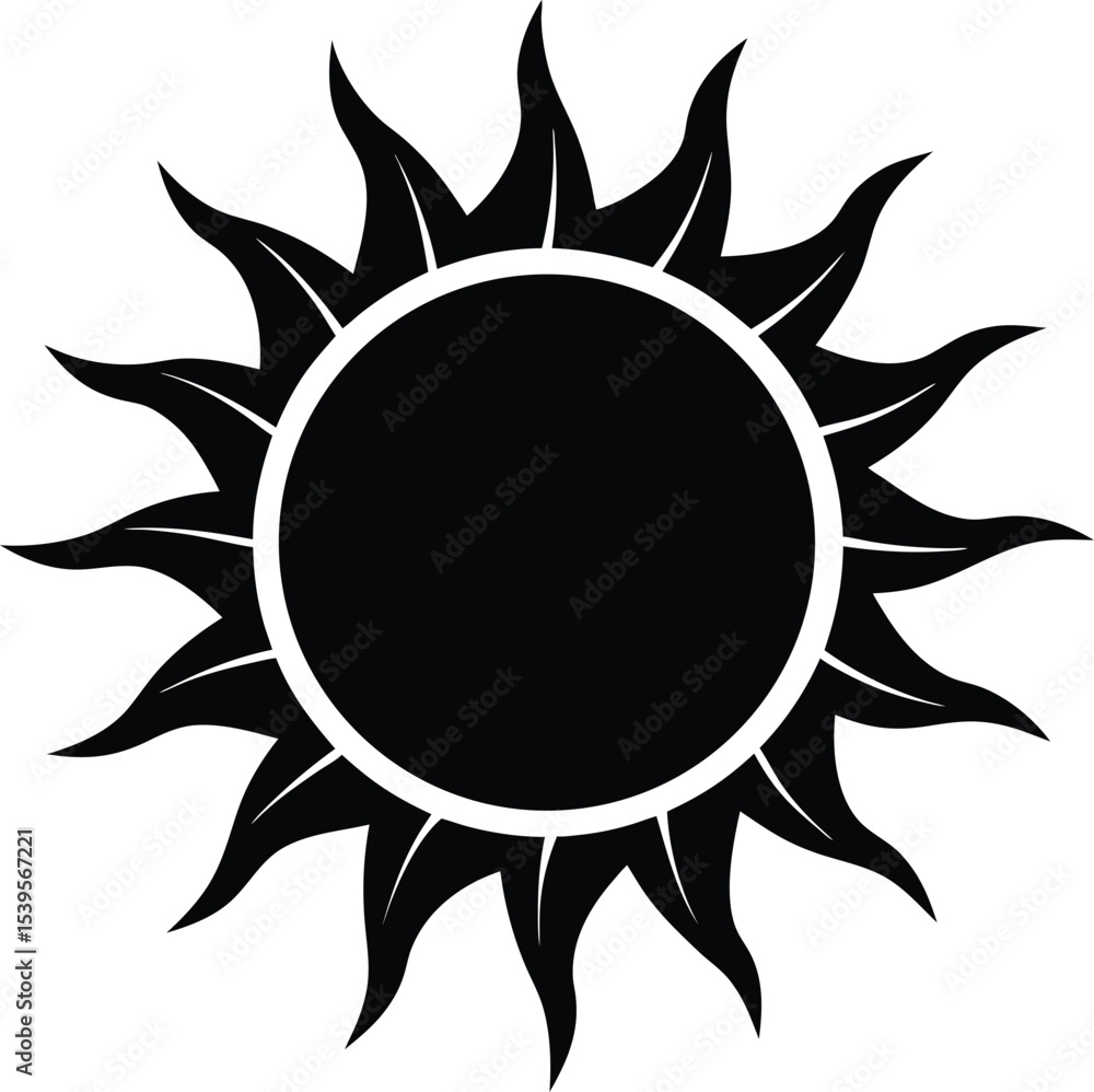 Black silhouette of Sun icon on a transparent background Black silhouette of Sun icon on a transparent background