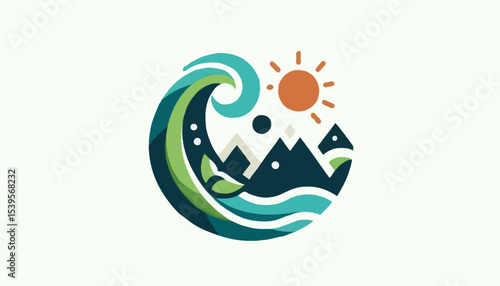 Wallpaper Mural Surfboard company logo with a dynamic wave graphic and bold colors, representing beach vibes Torontodigital.ca