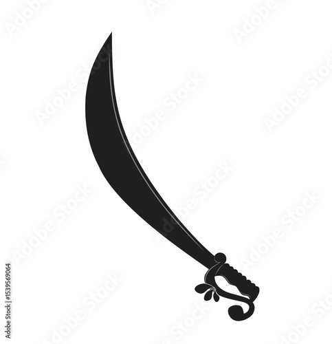 Vector silhouettes of flat-designed Arabian, pirate, and executioner swords isolated on a white background.