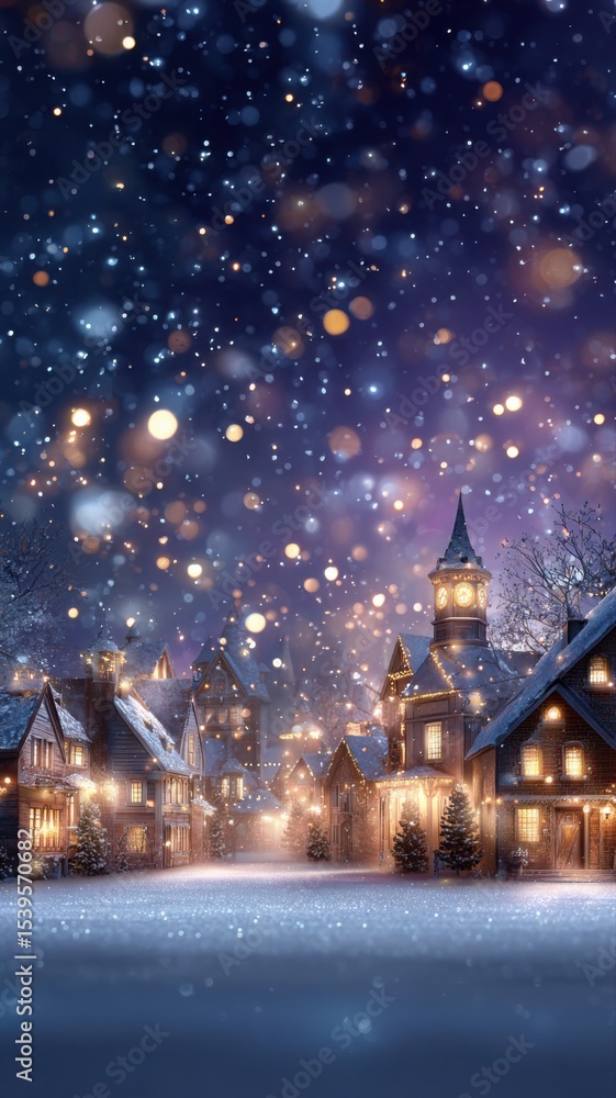Fototapeta premium Enchanting Holographic Christmas Village with Snowfall