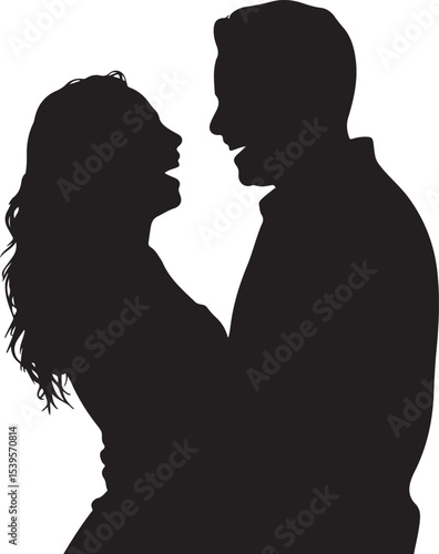Silhouette of a Couple Laughing in an Embrace on a Checkered Pattern